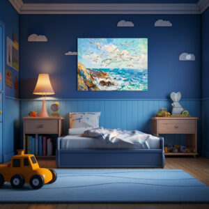 Poster: Seagulls Over Waves Impressionist Ocean Scene