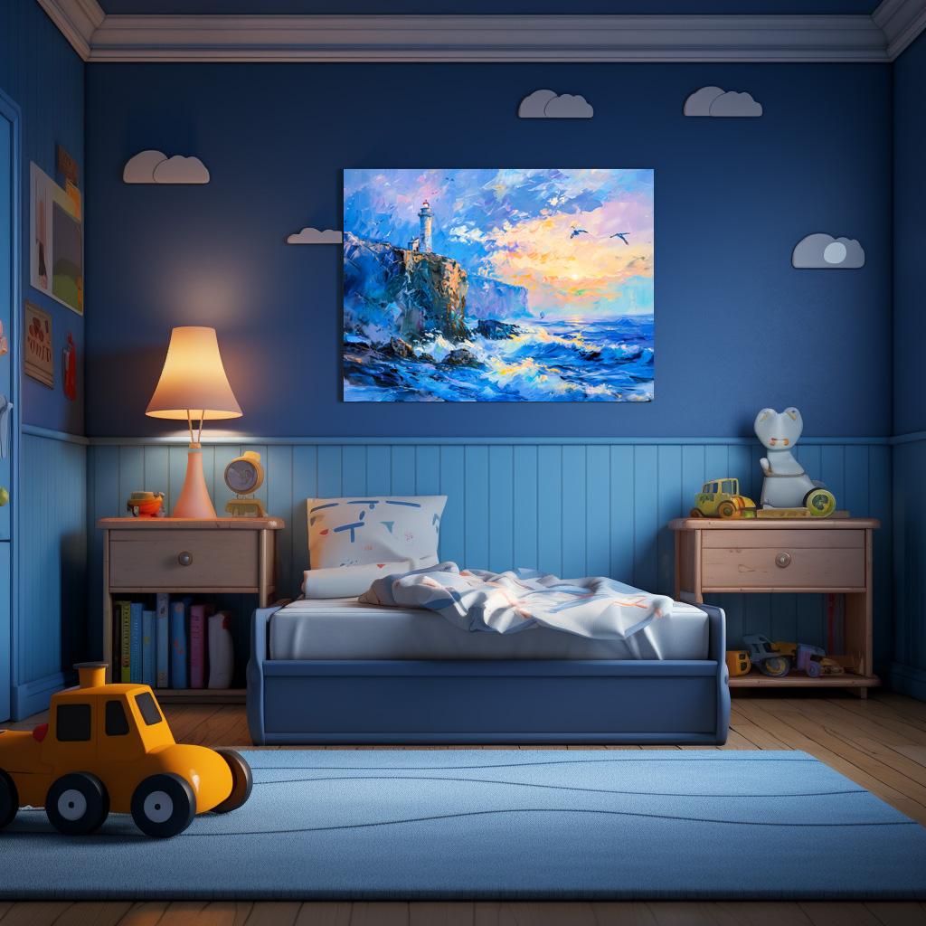 Poster: Lighthouse on Rocky Coast Impressionist Seascape