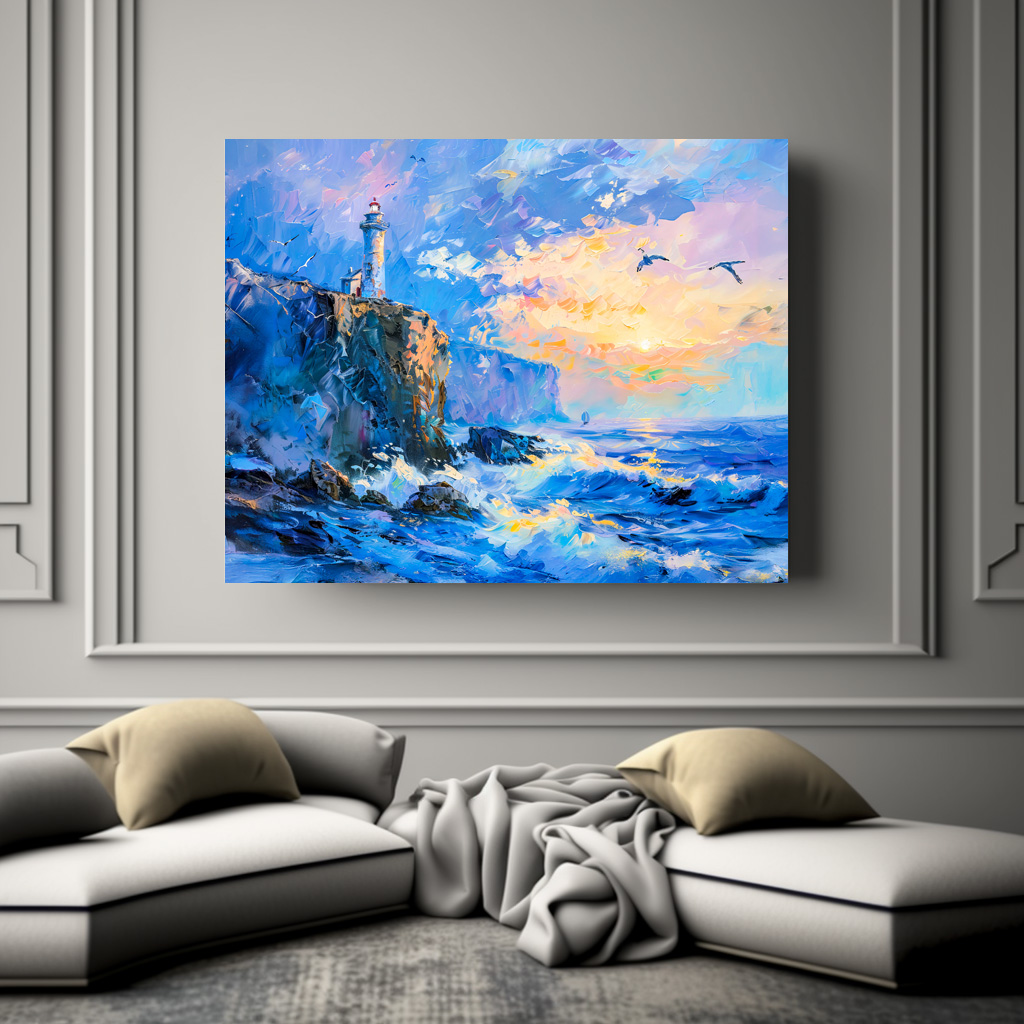 Poster: Lighthouse on Rocky Coast Impressionist Seascape – Image 3