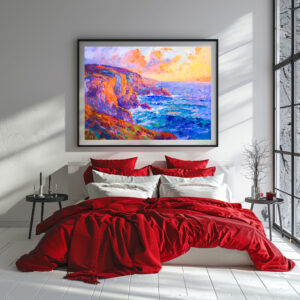 Poster: Cliffs in Fiery Sunset Impressionist Landscape