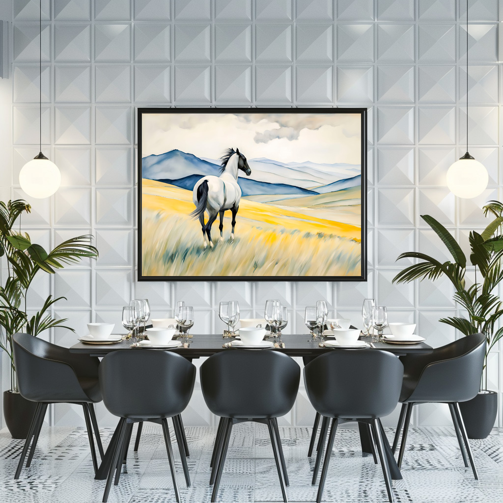 Poster: White Horse Running in Sand, Dark Background - immagine 2