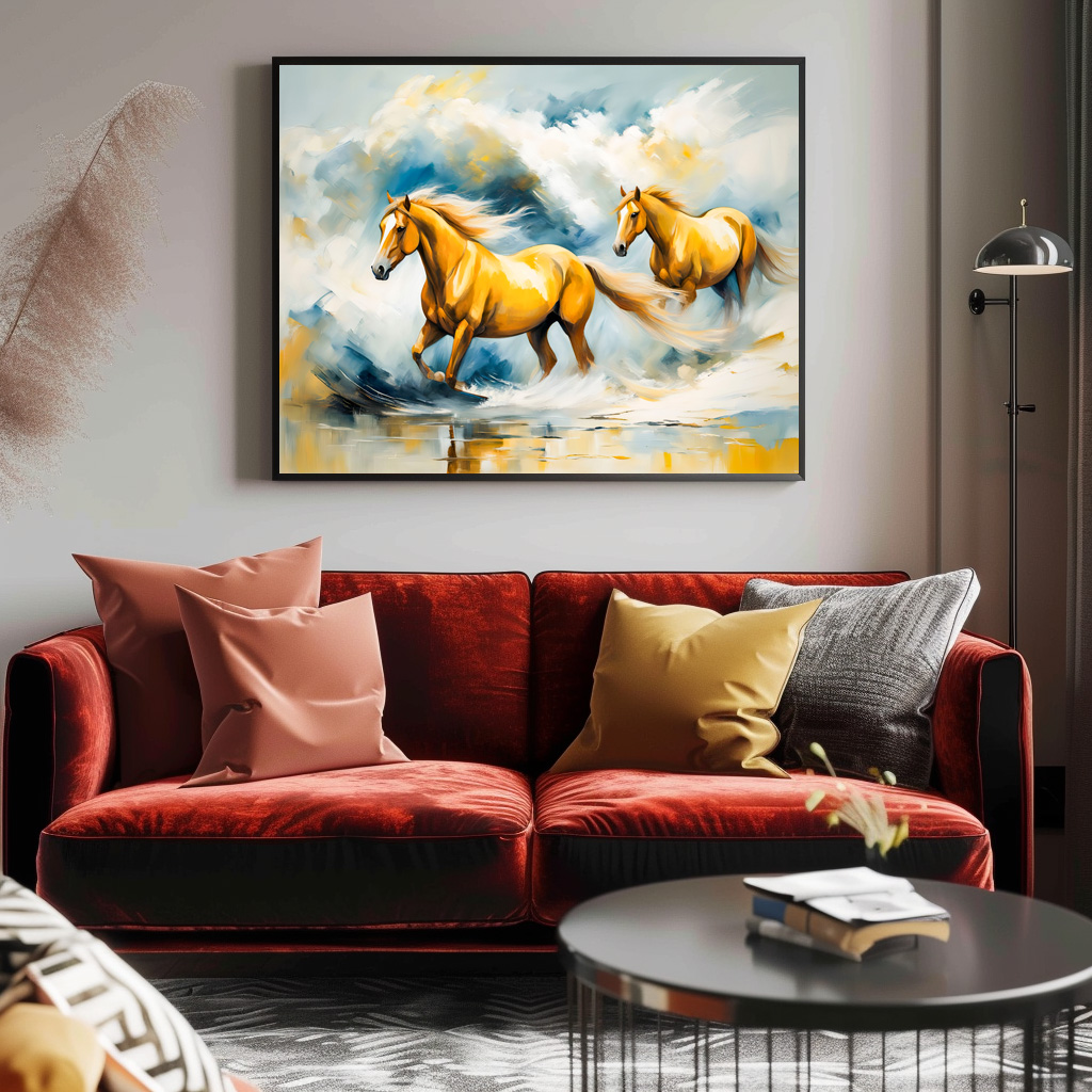 Poster: Two Chestnut Horses Running Through Red Sand - Image 2