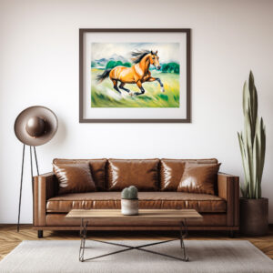 Poster: Brown Horse Running Across a Meadow