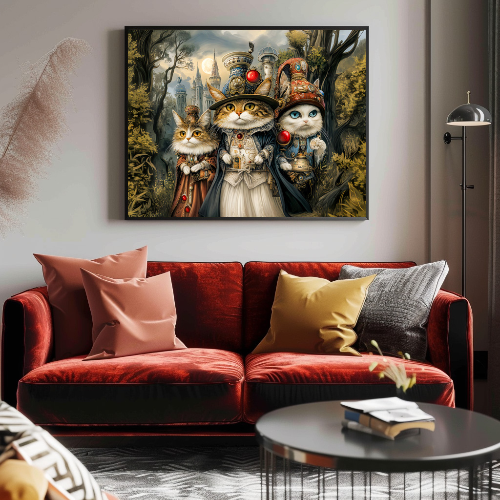 Poster: Three Cats in Steampunk Fantasy Forest - Image 2