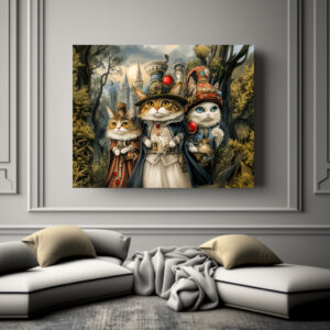 Poster: Three Cats in Steampunk Fantasy Forest