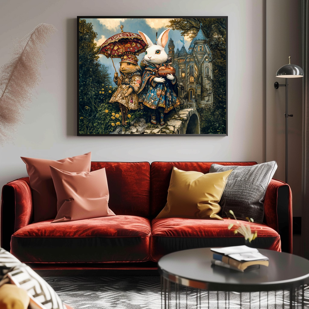 Poster: Two Rabbits on a Castle Bridge in Fantasy Scene - immagine 2