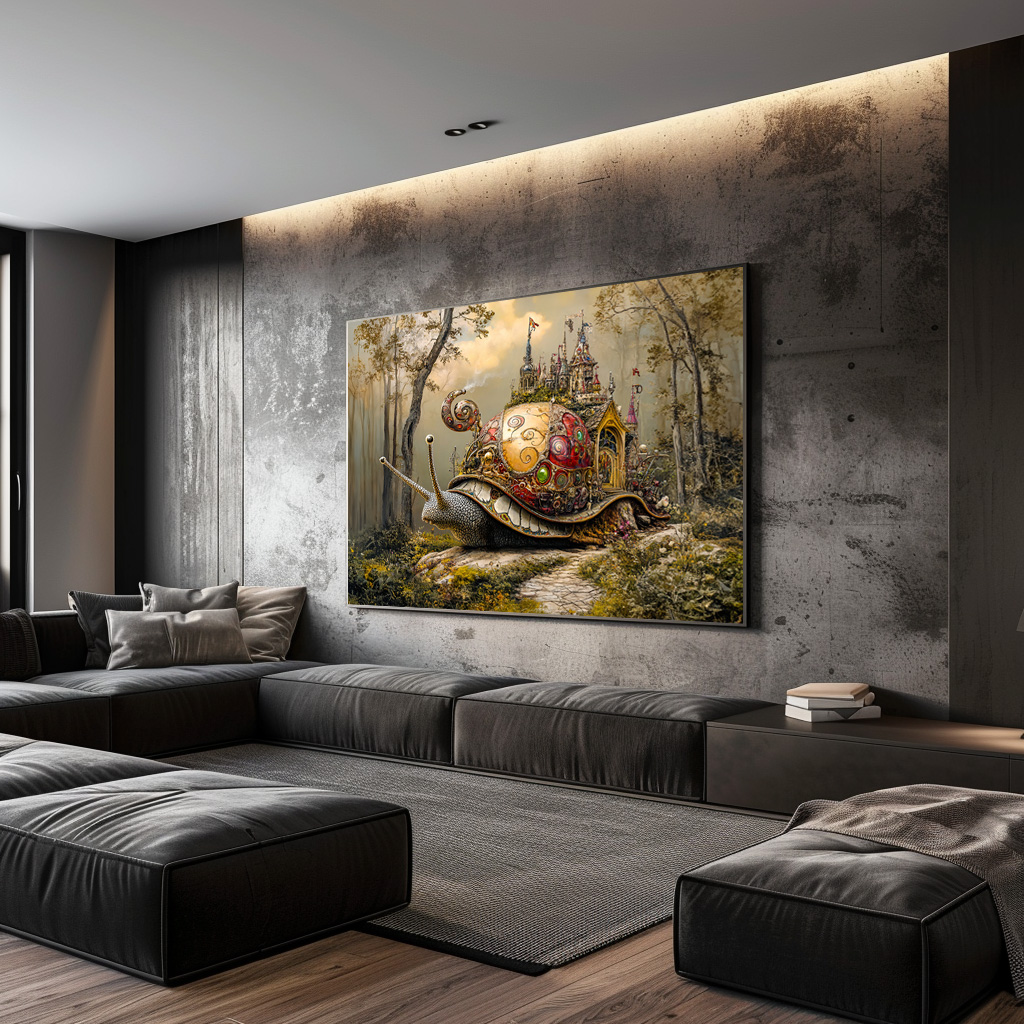Poster: Snail with Castle on Its Shell in Fantasy Scene - immagine 2