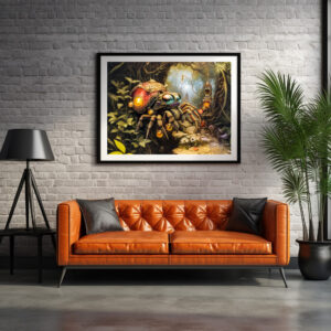 Poster: Funny Spider with Snail Shell Body in Fantasy Forest