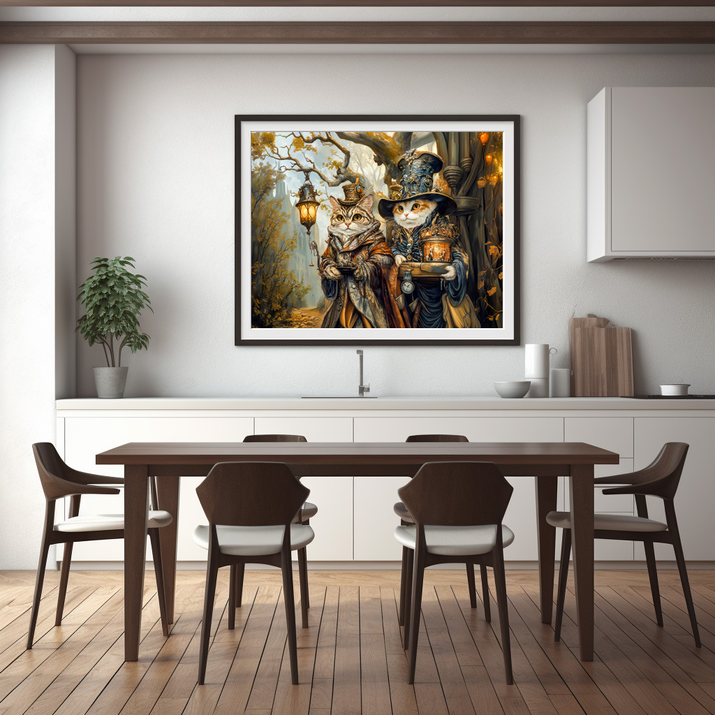 Poster: Two Magic Cats in a Steampunk Fantasy Scene