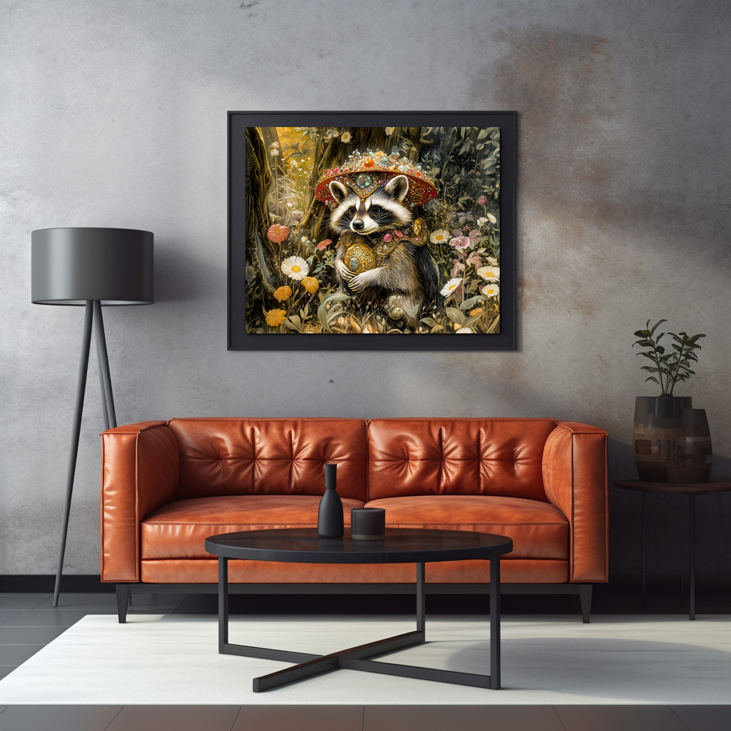 Poster: Raccoon with a Fly Agaric Mushroom in Fantasy Forest - immagine 3