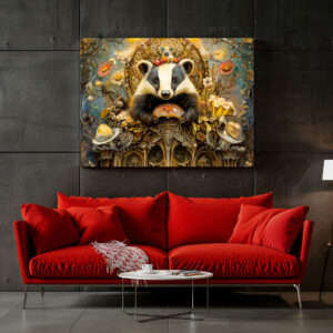 Poster: Badgers on a Mushroom Throne in a Fantasy Scene