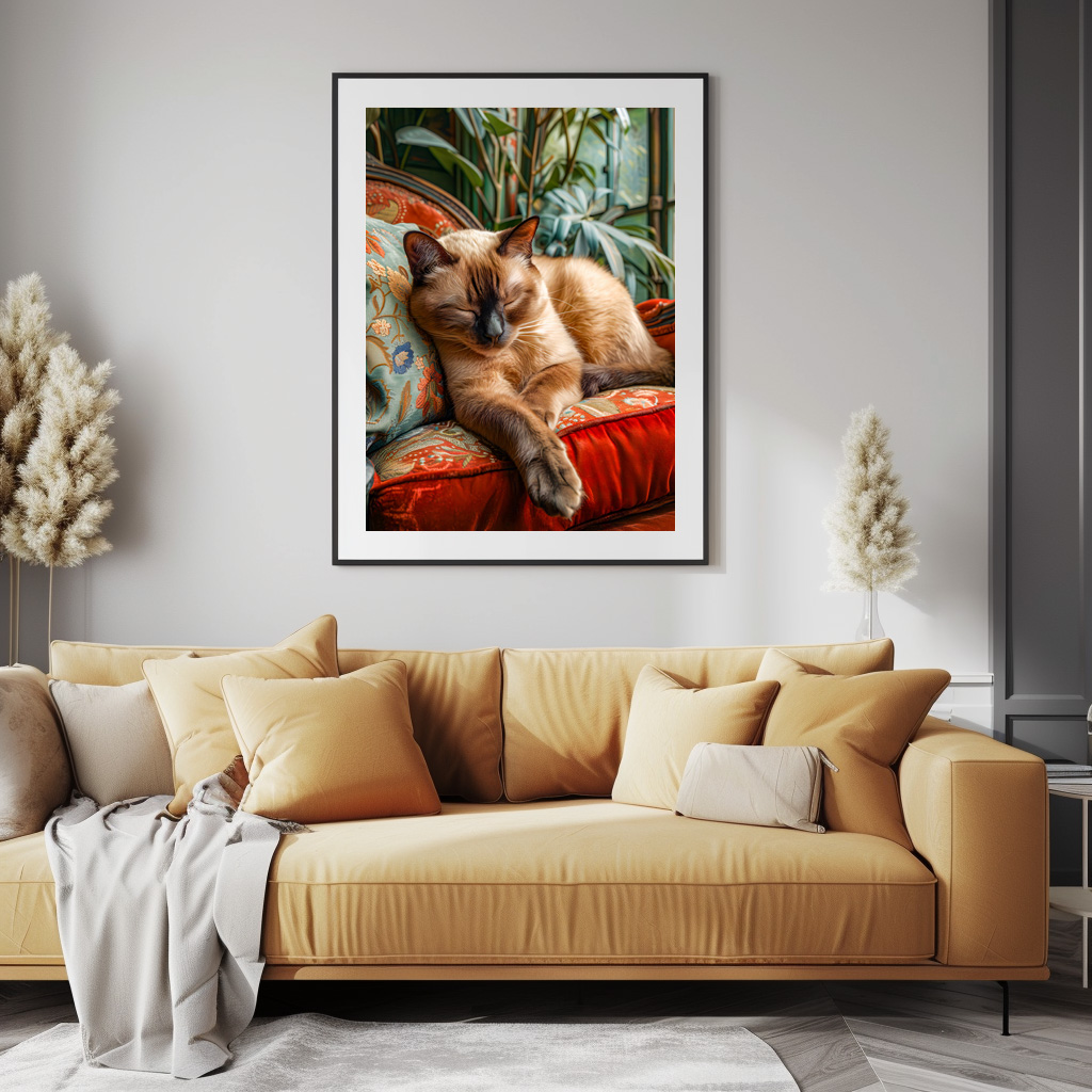 Poster: Cozy Cat Napping in Comfortable Setting