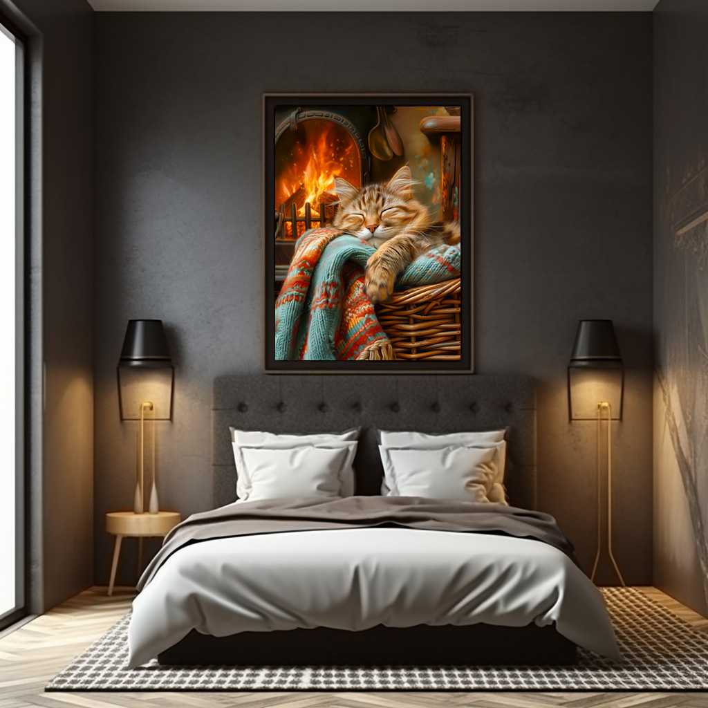 Poster: cat rests peacefully in a cozy environment at living room