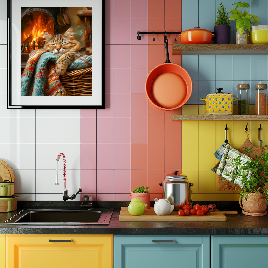 Poster: cat rests peacefully in a cozy environment at living room - Imagen 2