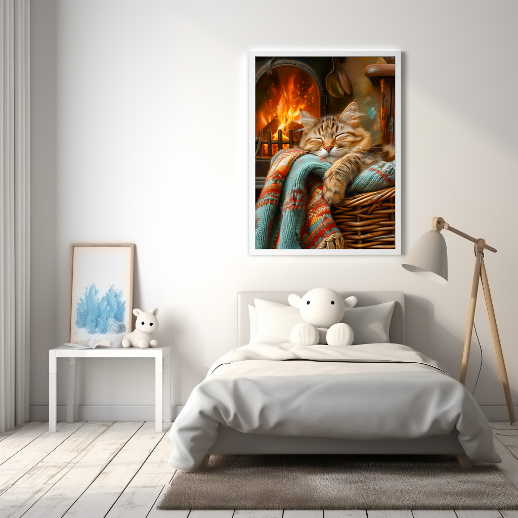 Poster: cat rests peacefully in a cozy environment at living room - Imagen 3