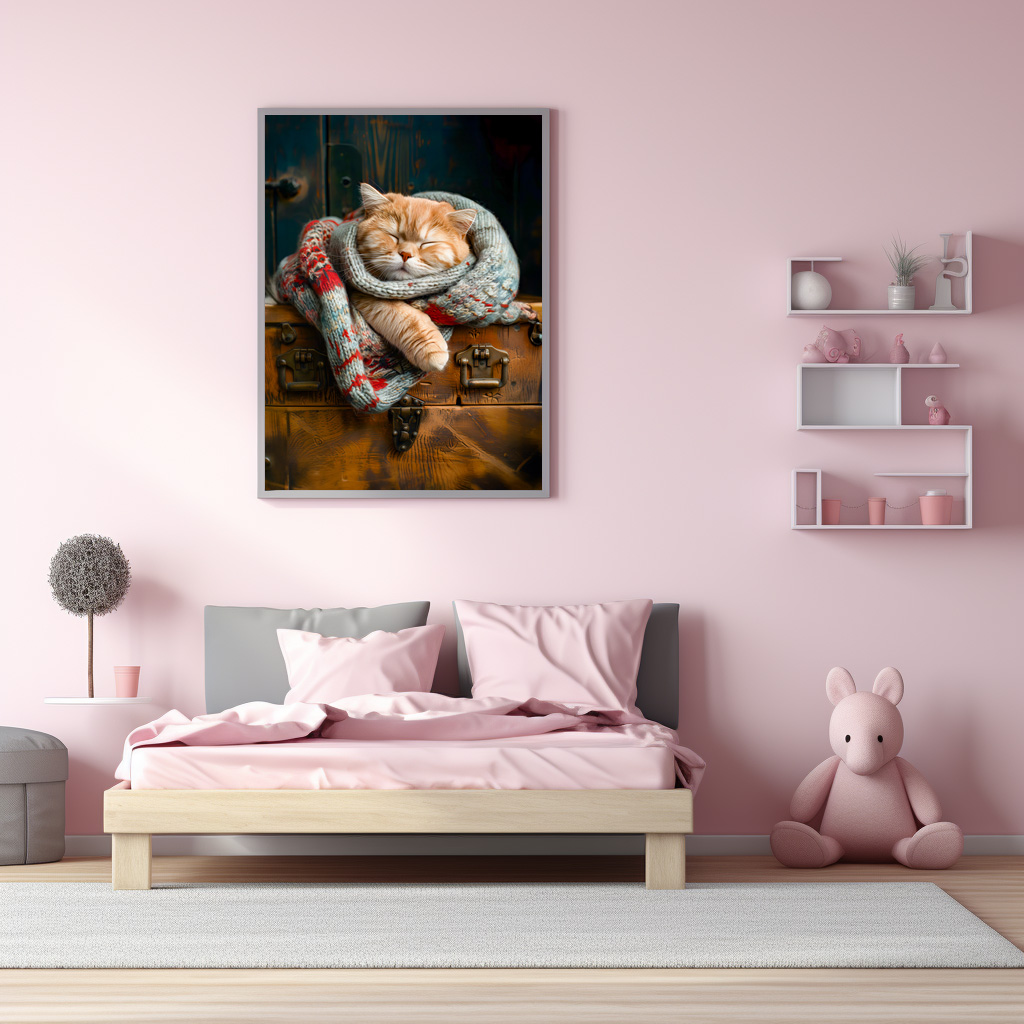 Poster: Cozy Cat Napping in Comfortable Setting on a wooden box - immagine 3