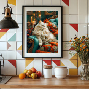 Poster: Cozy Cat Napping in Comfortable Setting