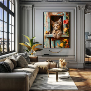 Poster: Cozy Cat Napping in Comfortable Setting