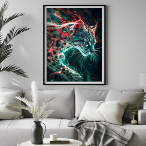 Poster: Turquoise Red Neon Fishing Cat Light