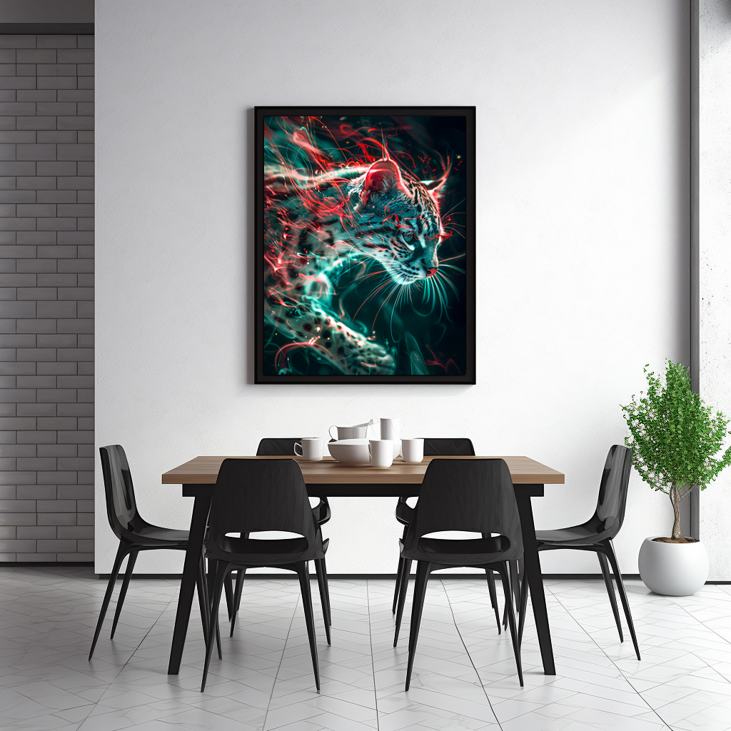Poster: Turquoise Red Neon Fishing Cat Light – Image 2