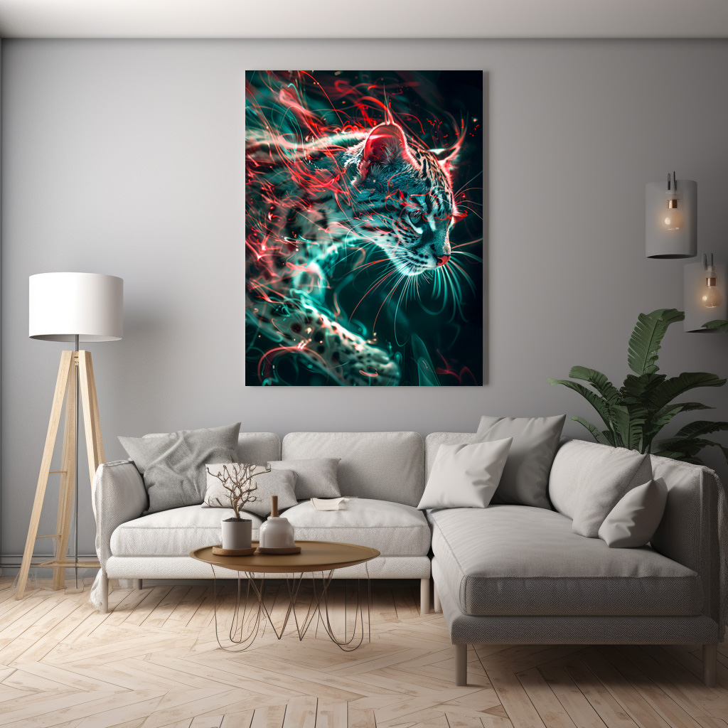 Poster: Turquoise Red Neon Fishing Cat Light – Image 3