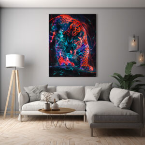 Poster: Reddish Neon Leopard Cosmic Light