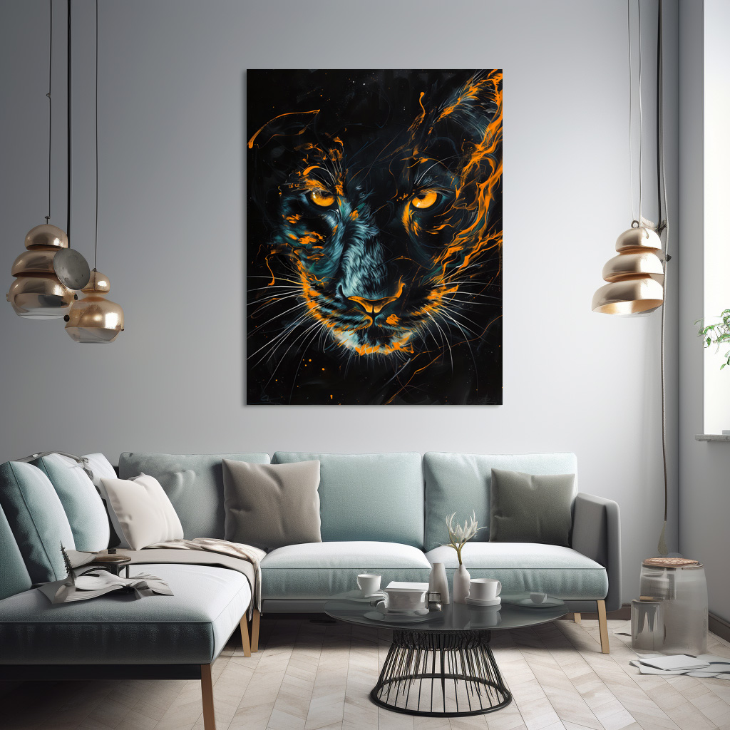 Poster: Orange Neon Black Panther Light Trails