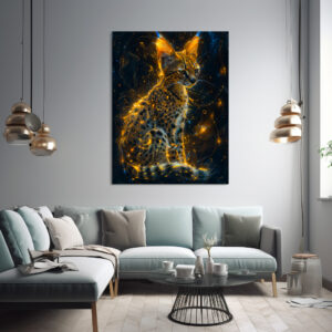 Poster: Yellowish Neon Serval Cosmic Glow