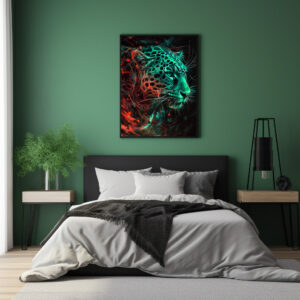 Poster: Greenish Red Neon Leopard Light