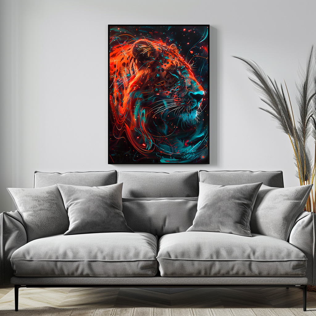 Poster: Reddish Turquoise Neon Lion Light – Image 3