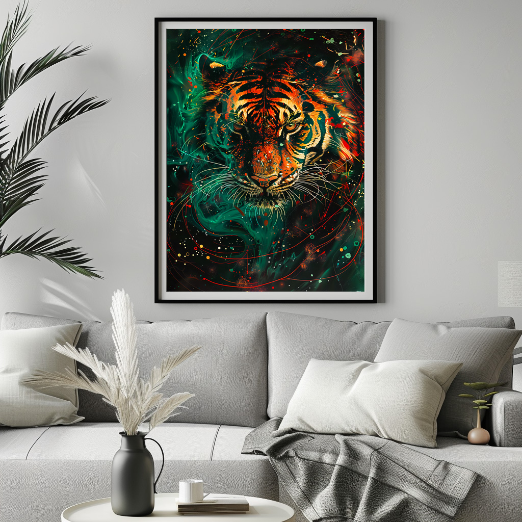 Poster: Cosmic Neon Green Tiger Light Trails - Imagen 2