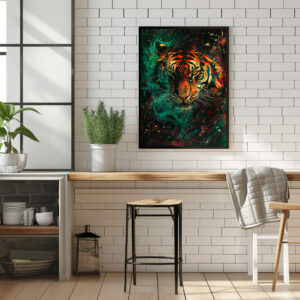 Poster: Cosmic Neon Green Tiger Light Trails
