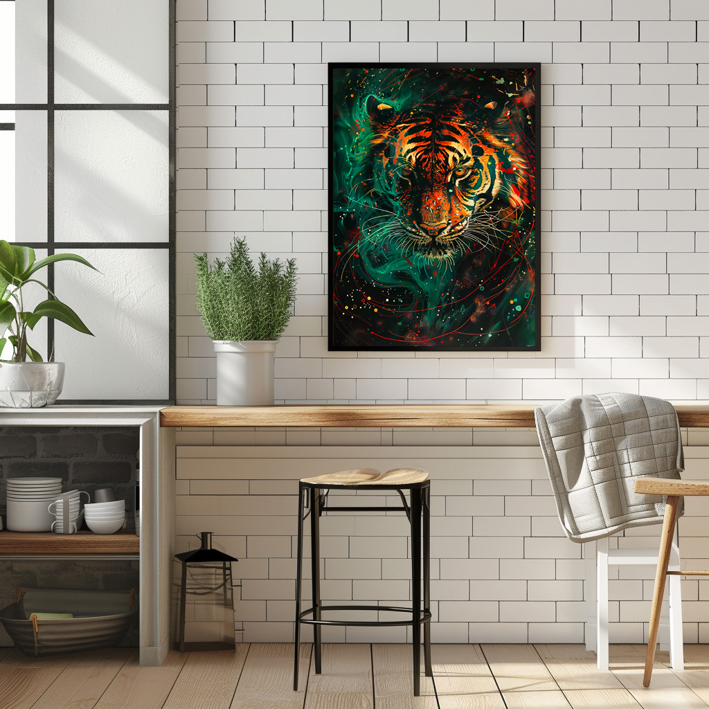 Poster: Cosmic Neon Green Tiger Light Trails