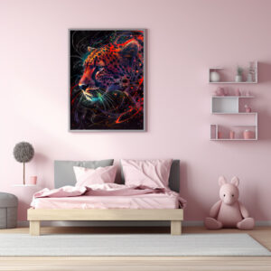 Poster: Reddish Neon Cheetah Cosmic Glow