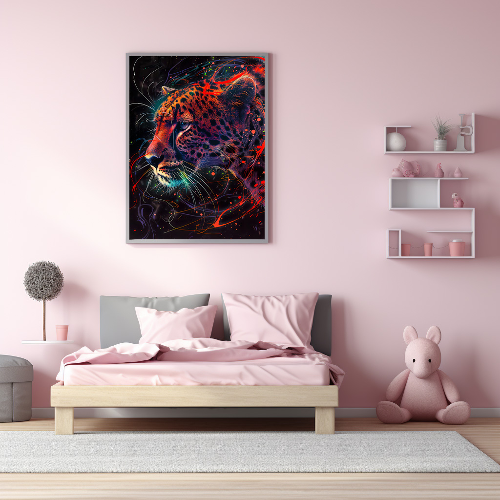 Poster: Reddish Neon Cheetah Cosmic Glow