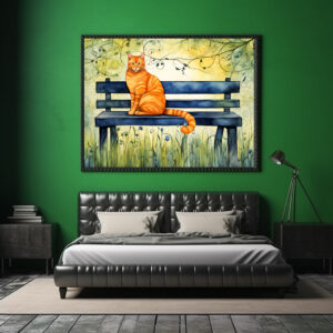 Poster: Watercolor Cat on Park Bench
