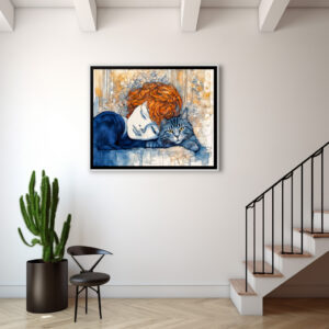 Poster: Watercolor Woman Sleeping with Cat