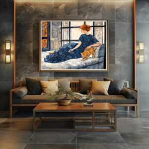 Poster: Watercolor Cat and Woman by Window