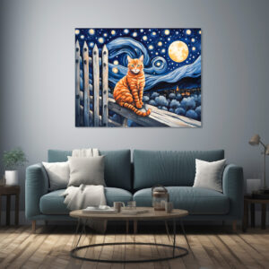 Poster: Cat Under Starry Night Watercolor