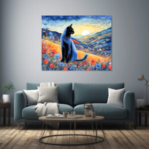 Poster: Watercolor Black Cat in Sunset Hills