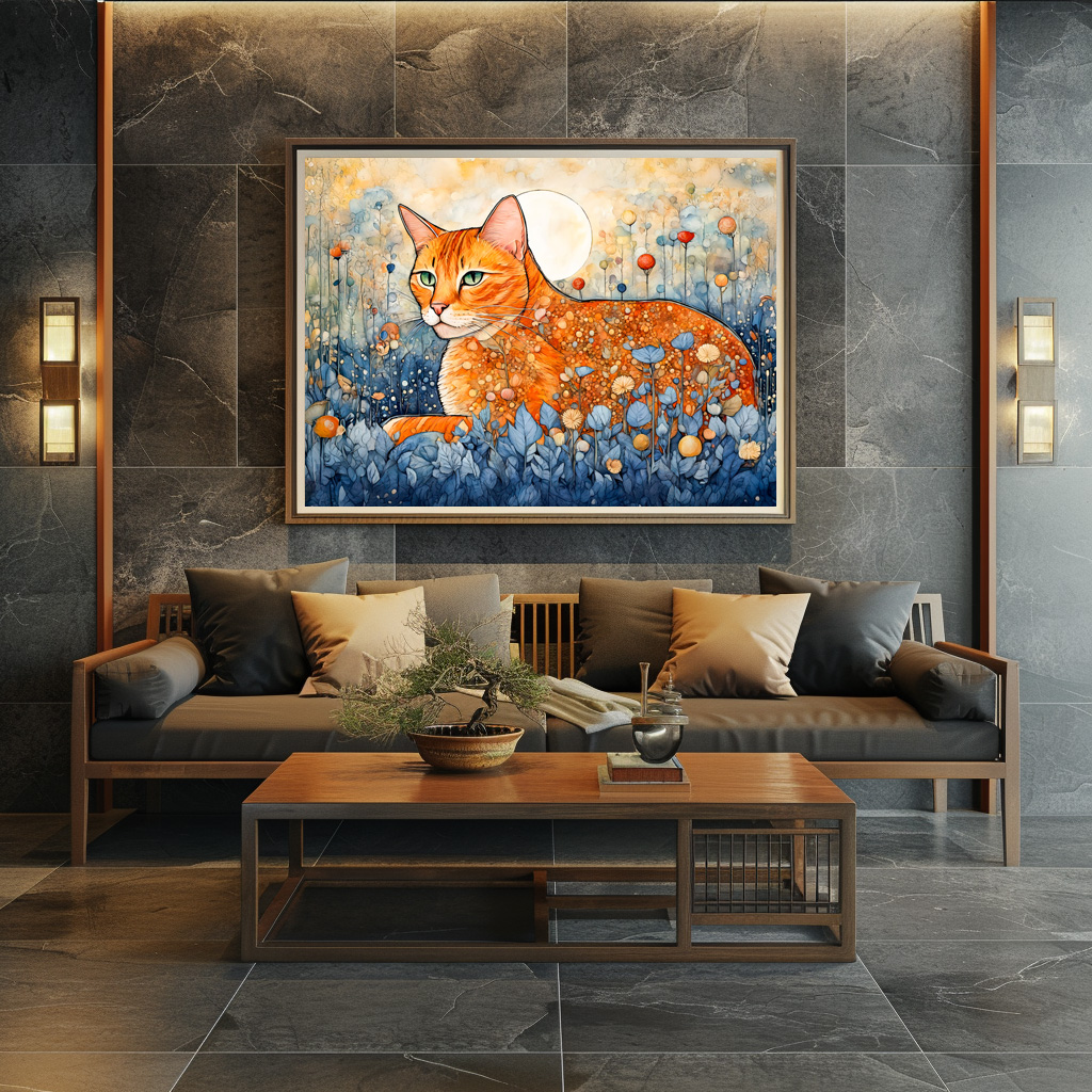 Poster: Watercolor Orange Cat Relaxing in Flowers - immagine 2