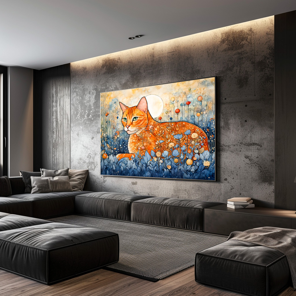Poster: Watercolor Orange Cat Relaxing in Flowers - immagine 3