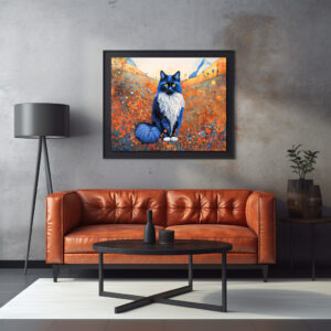 Poster: Watercolor Black Cat in Poppy Field