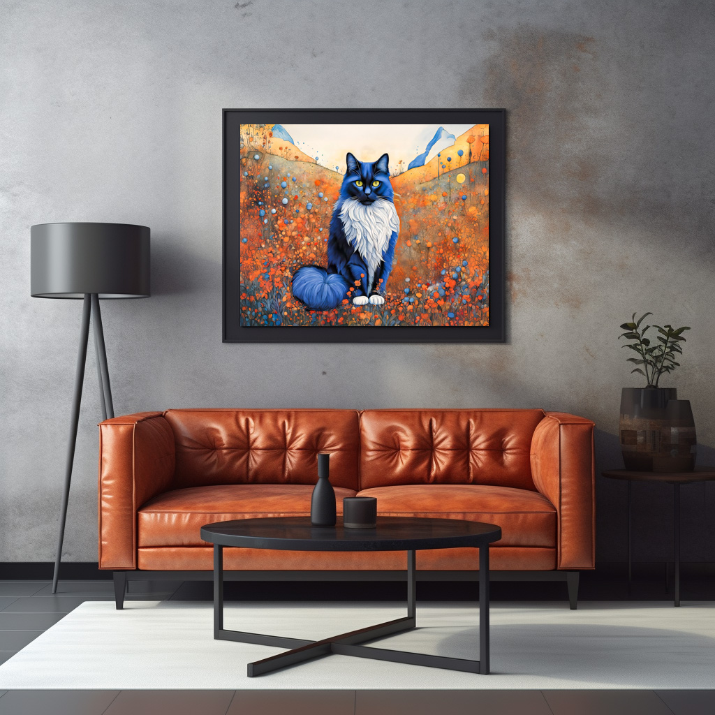Poster: Watercolor Black Cat in Poppy Field