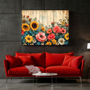 Poster: Sunflowers and Poppies in Rustic Garden Style
