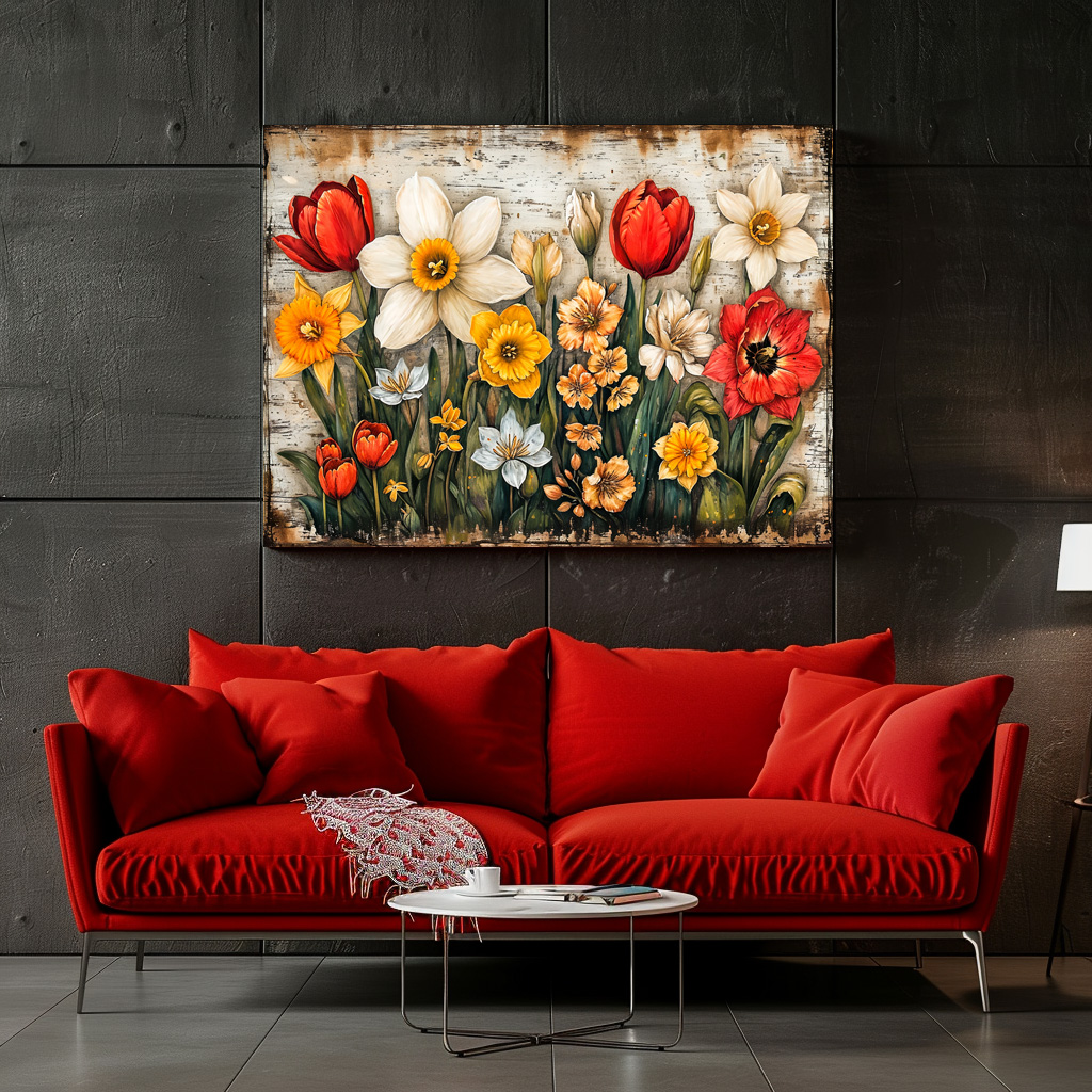 Poster: Tulips and Daffodils with Rustic Charm