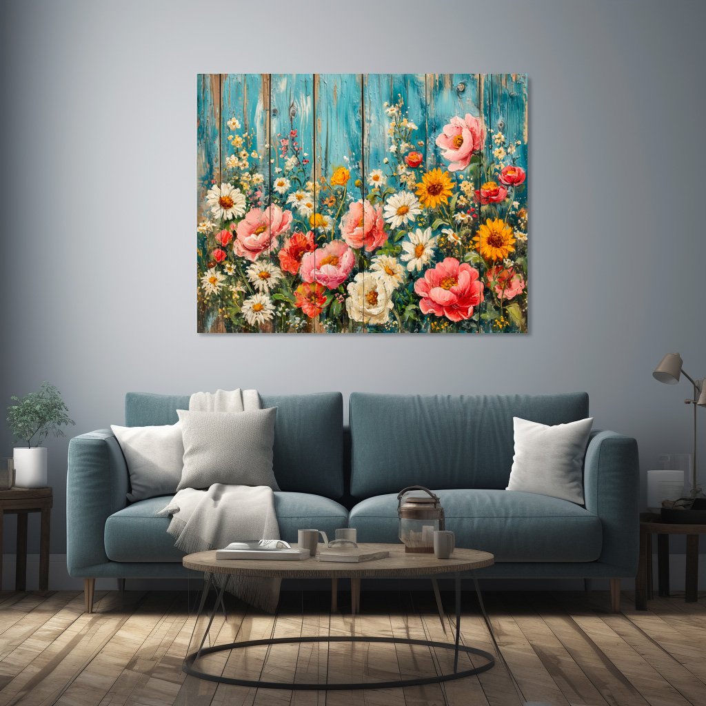 Poster: Summer Garden Mix on Turquoise Fence