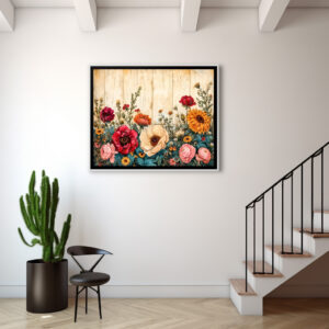 Poster: Sunflowers and Roses on Rustic White Wood