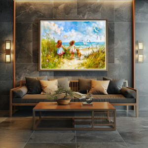 Poster: Summer Beach Day with Girls and Dog