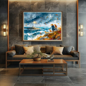 Poster: Lighthouse View in Autumn Storm from Cliff